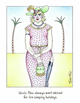Drag: Man dressed as a woman with palm trees