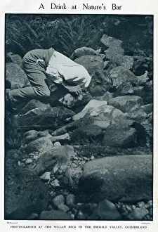 Eskdale: Man drinking, Willan Beck, Eskdale Valley, Cumberland