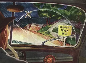 Slippery: Man driving on Rainy Night