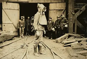 Draeger: Man equipped with Draeger Oxygen Helmet, ?