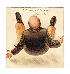 Slippery: Man falling over on a greetings card