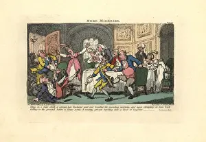 Miseries: Man falling off a broken chair at a dinner party