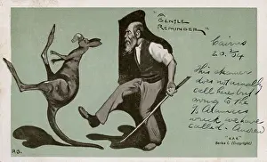Reminder: Man giving a kangaroo the boot, Queensland, Australia