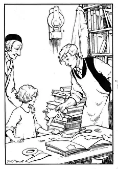 Lamplighter: A man hands a girl a cut out from a book
