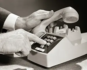 Handset: Man Hands Only Lifting the Receiver Head Set of