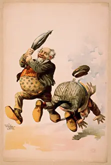 C1890: Man holding umbrella and another man falling
