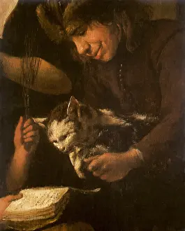 Steen: Man holds Cat to Book, by Jan Steen