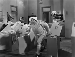 Cautious: Man leaving a sauna machine