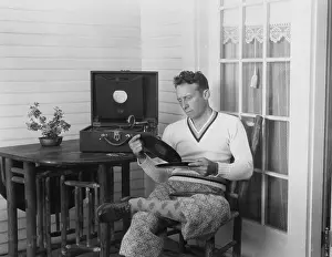 Albums: Man listening to records