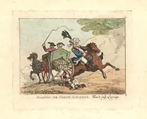 Miseries: Man losing control of his mount while passing a carriage
