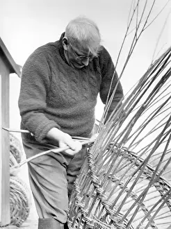 Withies: Man making lobster pot at Beesands, Start Bay, Devon