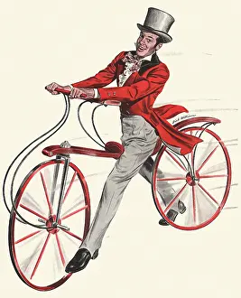 Bicycling: Man on Old Fashioned Bicycle