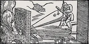 Increase: Man operating bellows to increase the draught