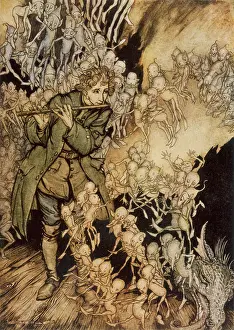 Charm: Man playing flute to gnomes