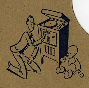 Sleeve: Man plays gramophone record for baby