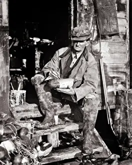 Decoy: Man Professional Market Hunter Sitting on Shack