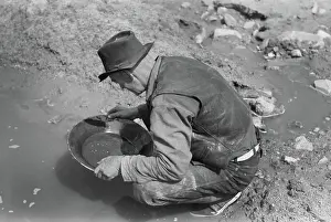 Panning: Man - prospecting - gold - mining