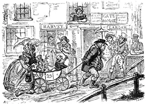 Jul17: Man pulling pram and children uphill, c.1820