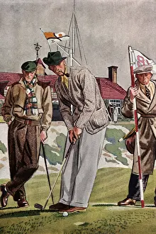 Golfers: Man putts on the Green