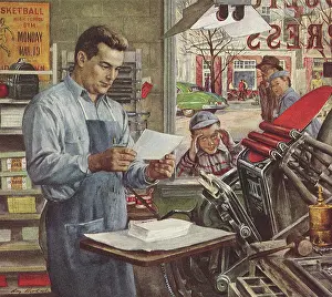 Man reads Instructions for Printing Press