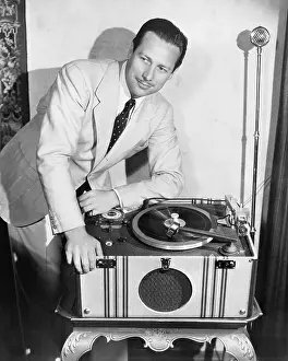 Turntables: Man with record player