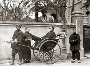 Rickshaw: Man in a rickshaw, China, circa 1880s