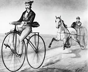 Peddling: Man Riding and Peddling Velocipede Bicycle Shown