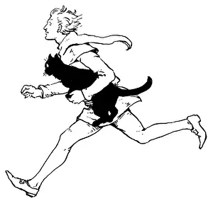 Cats: A man running whilst carrying a cat