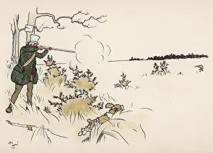 Retrieve: Man shooting a hare