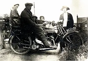 Valve: Man sitting on a 1921/22 Blackburne motorcycle & sidecar