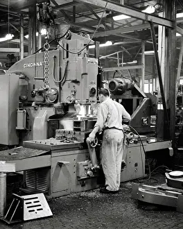 Machinist: Man Skilled Machinist Operating a Massive Horizontal