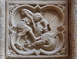 Basilisk: Man slaying basilisk quadrilobe, Portail des Libraires