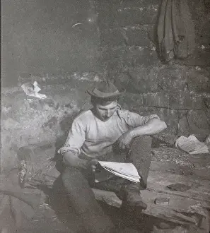 Drawe: Man at his sleeping place in a shaft