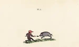 Boardgame: Man spearing a boar, 14th century
