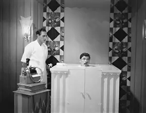 Audio: Man in steam bath with assistant and dictaphone