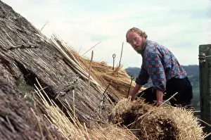 Thatching: Man thatching a roof, Colyford, East Devon