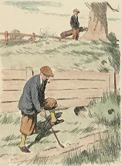 Fench: Man trying to hit golf shot over a fench