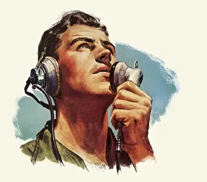 Headset: Man Using Microphone