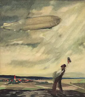 Blimp: Man Waves at Zeppelin