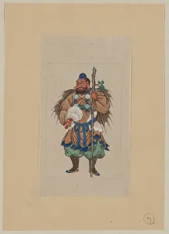 Terminate: Man wearing ceremonial costume, carrying a long staff (possi