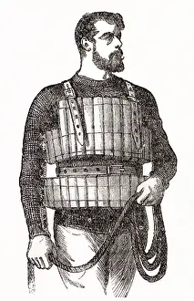 Lifebelt: Man wearing lifebelt 1881