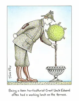Topiary: Man wearing plus fours with a topiary tree