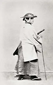 Renjo: Man in winter costume with sword, Japan