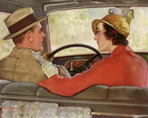 Packard: Man and Woman chat in Car