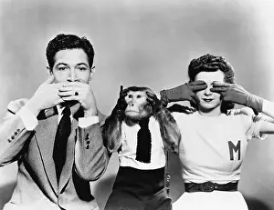 Conformity: Man, woman and a monkey depicting See No Evil, Speak