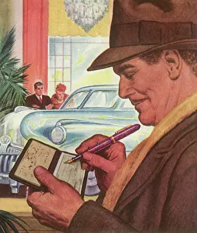 Man writes Check with Fountain Pen