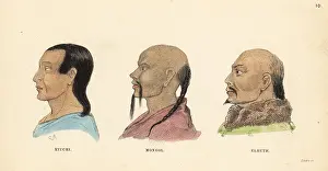 Pigtail: Manchu man, Mongol with pigtail, and Eleuth Mongol man