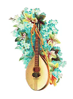 Mandolins: Mandolin with blue flowers on a Victorian scrap
