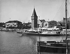 Lindau: Mangtower at the harbour of Lindau, around 1900