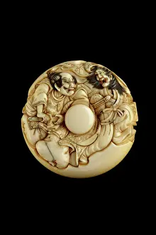 Netsuke: Manju netsuke - Taira no Koremochi with a witch
